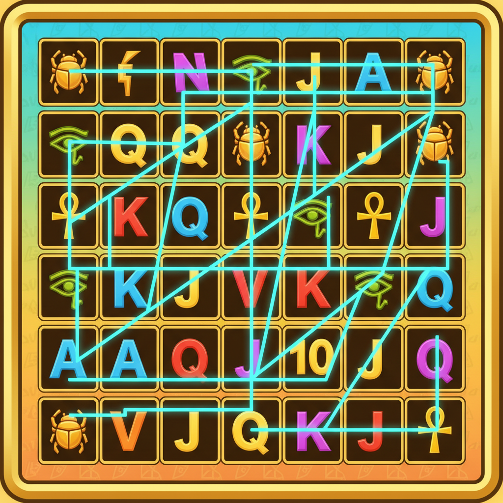 Übersicht der 19 festen Gewinnlinien im Le Pharaoh Slot auf dem 6x5 Walzenraster