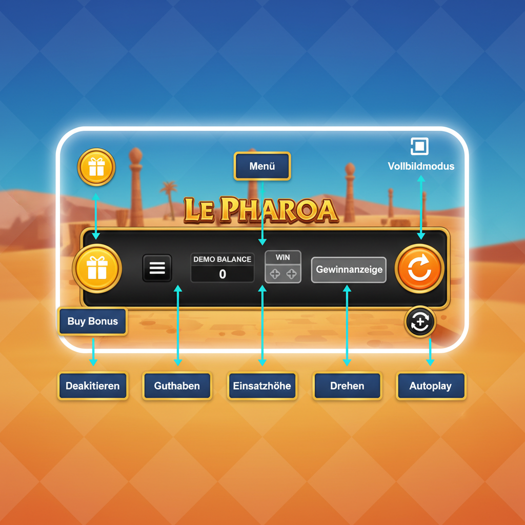 Le Pharaoh Bedienfeld mit allen Buttons und Anzeigen erklärt