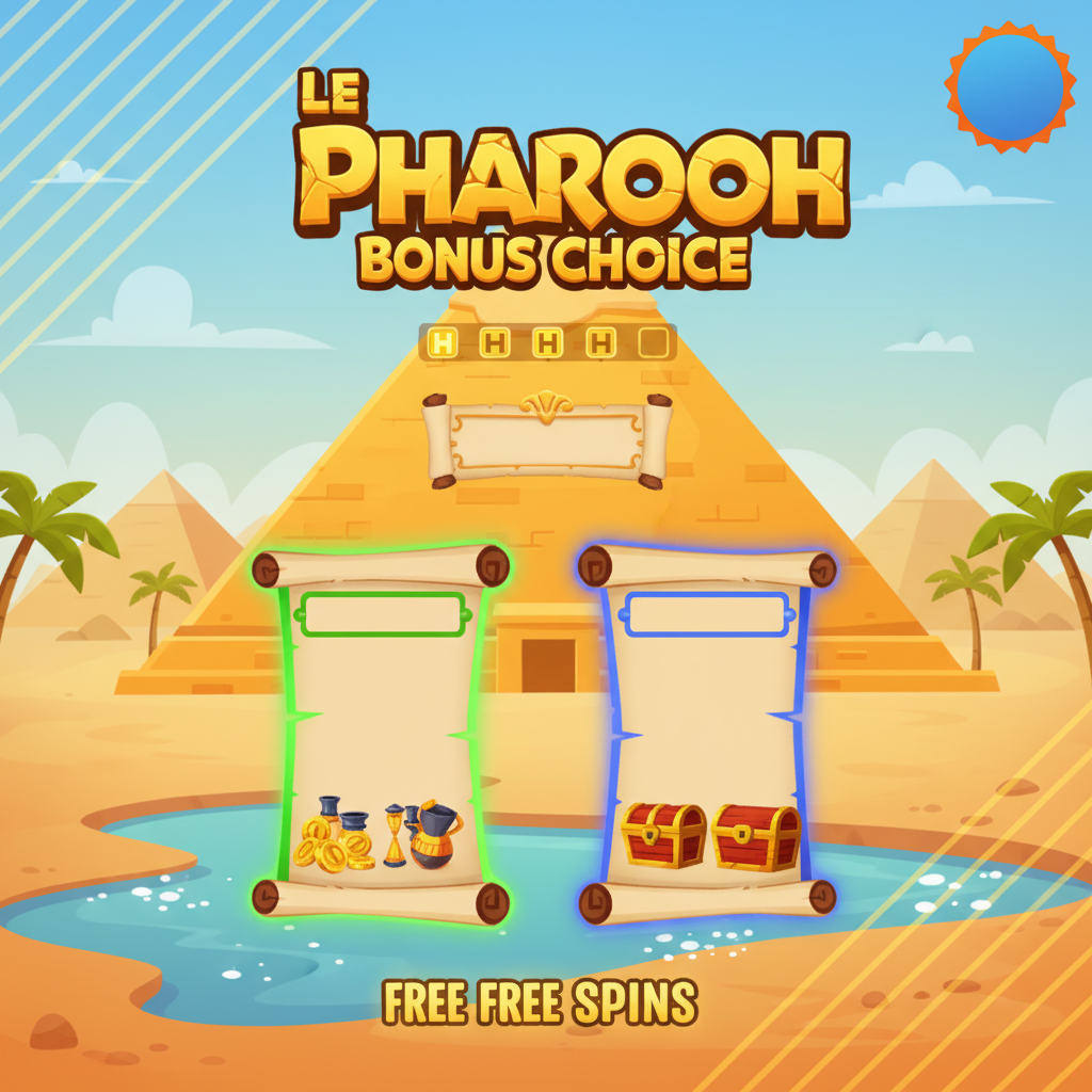 Le Pharaoh Bonus Choice Bildschirm: Auswahl zwischen Luck of the Pharaoh und Lost Treasures Freispielrunden