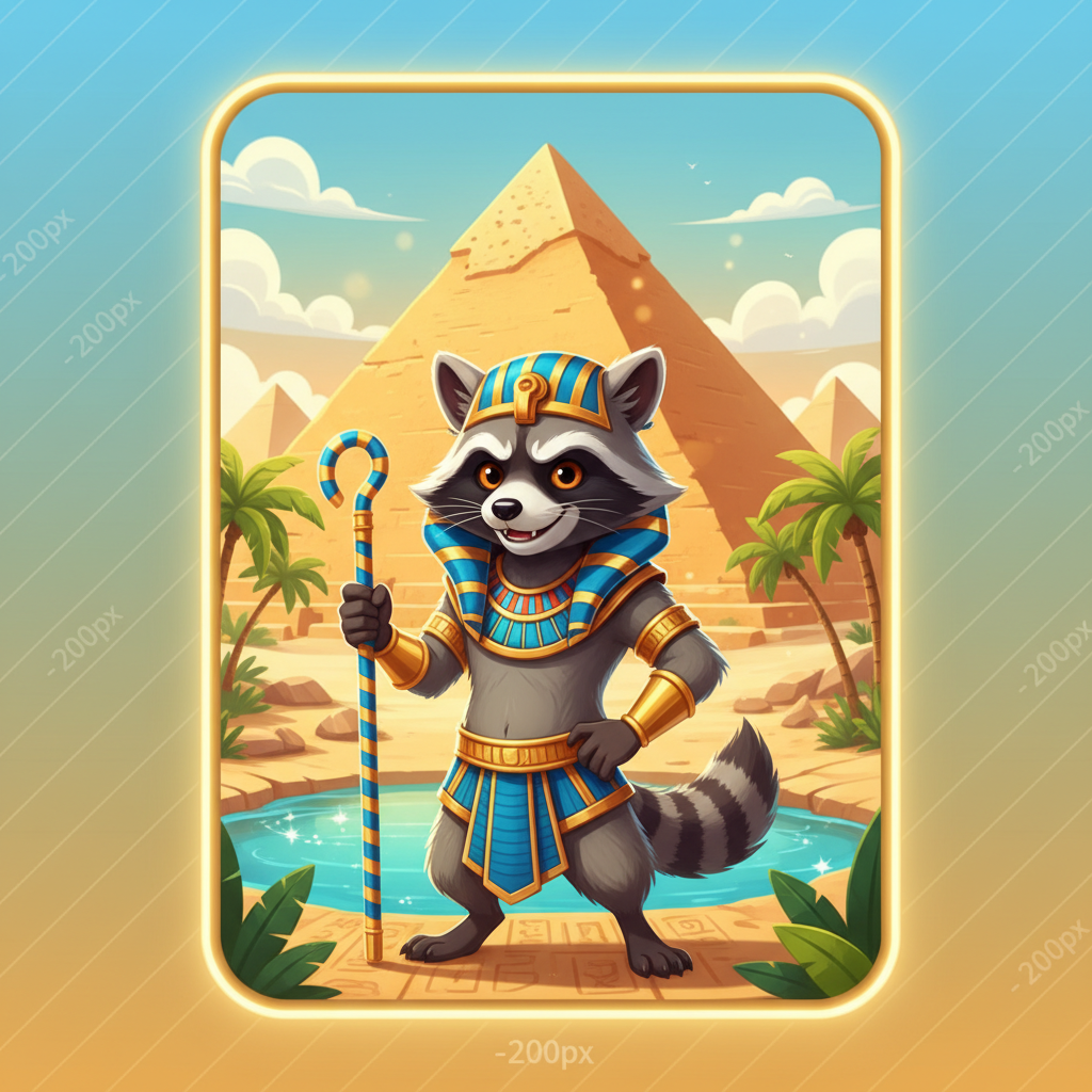 Le Pharaoh Logo – goldene Sandstein-Buchstaben vor einer ägyptischen Pyramide im Cartoon-Stil